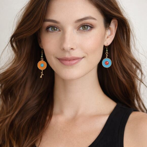 Sacchetto Jewelry - Bohemian Asymmetric Blue - Orange - Copper Tone Earrings NWT